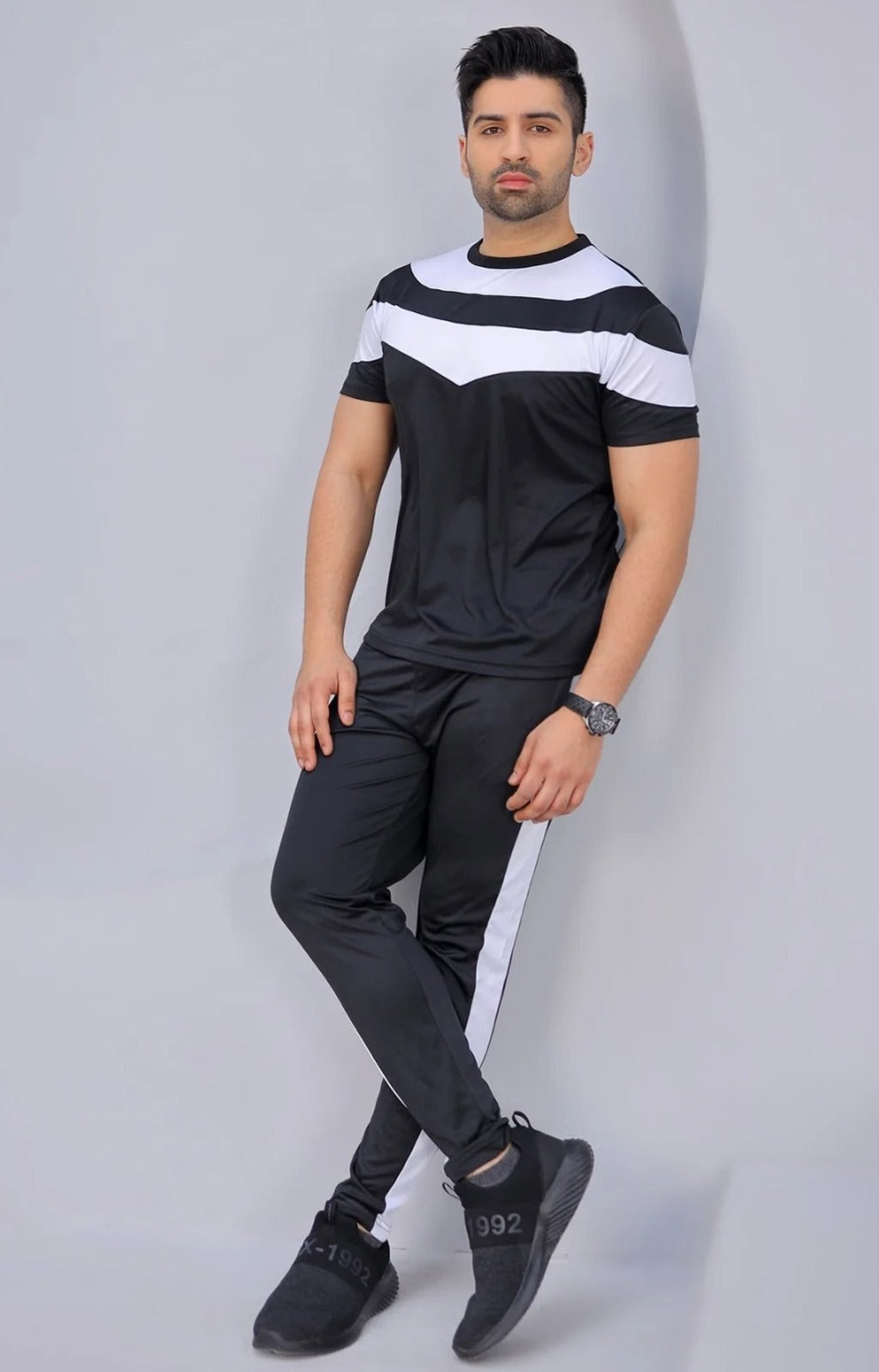 Black & White V-pennel Dry Fit Summer Tracksuit