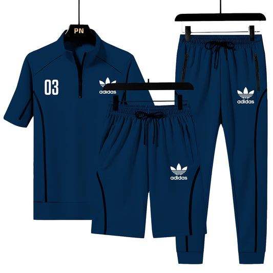 Dry Fit Tracksuits With Black Strips And Front Decent Logo