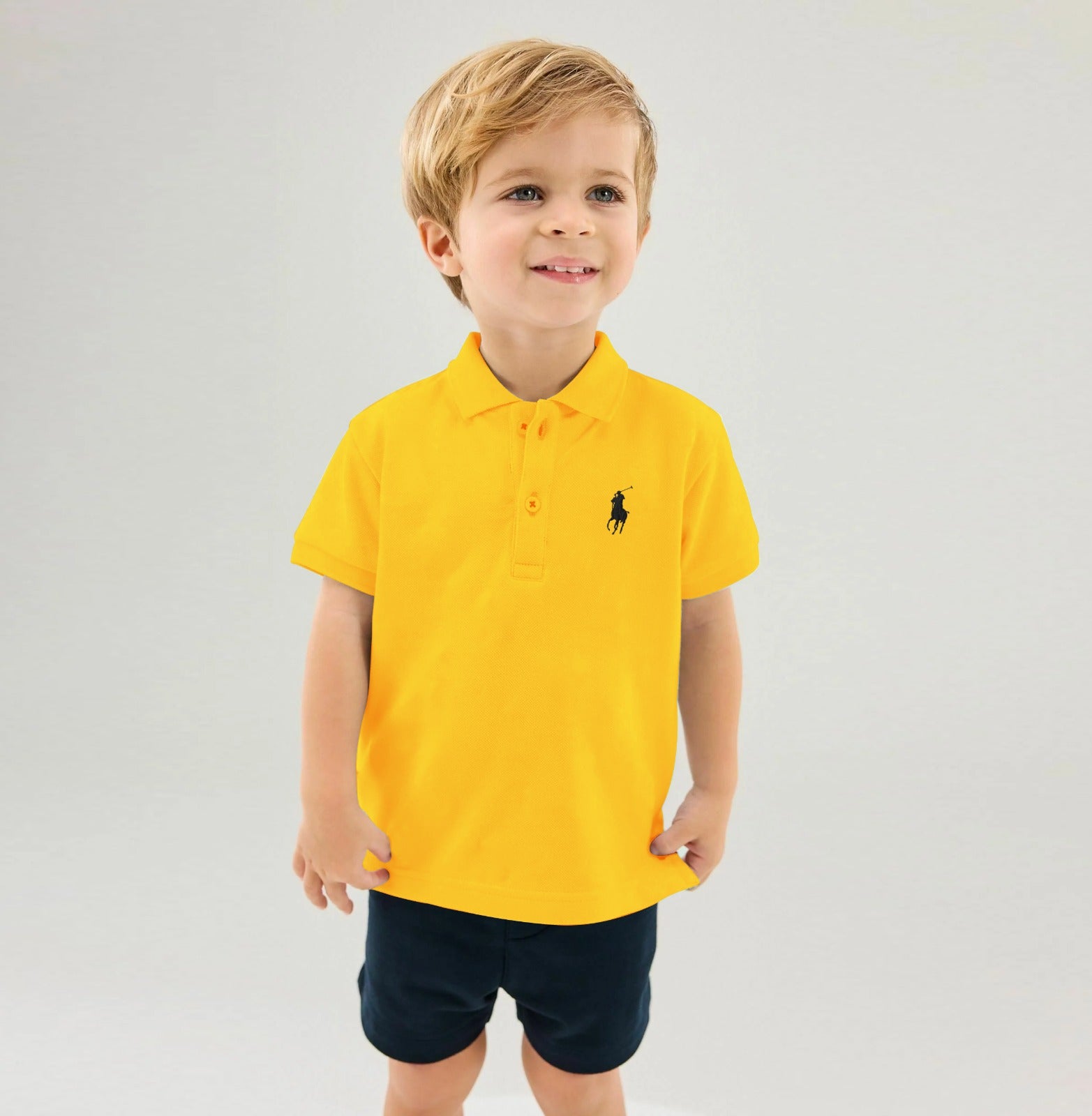 Pack of 5 Polo T-Shirts for Toddlers (Ages 1-4) - Yellow, Royal Blue, Gray, Black, Red