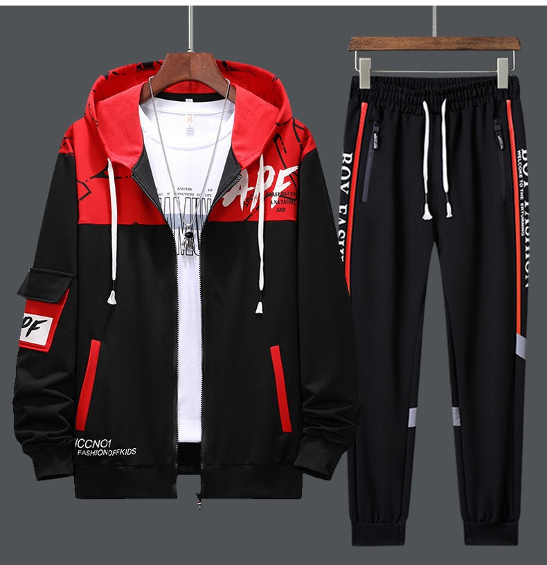 Men's 2-Piece Tracksuit: Zipper Cardigan Printing Sweatshirts and Sweatpants Set, Ideal for Students and Husbands