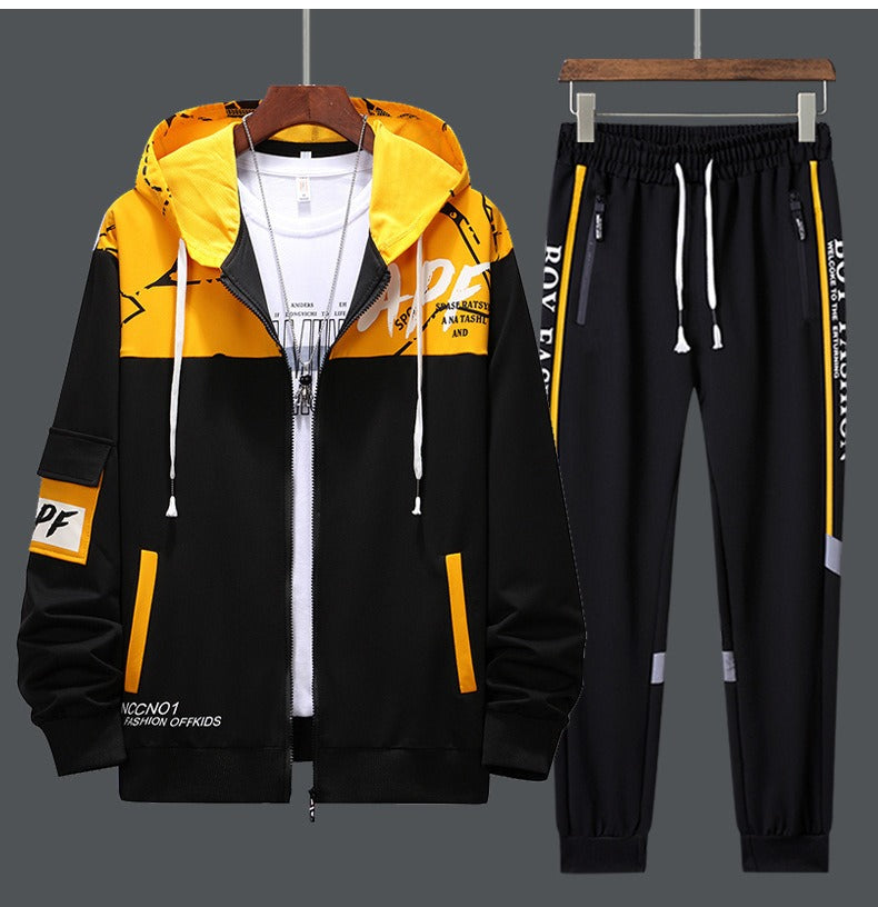 Men's 2-Piece Tracksuit: Zipper Cardigan Printing Sweatshirts and Sweatpants Set, Ideal for Students and Husbands