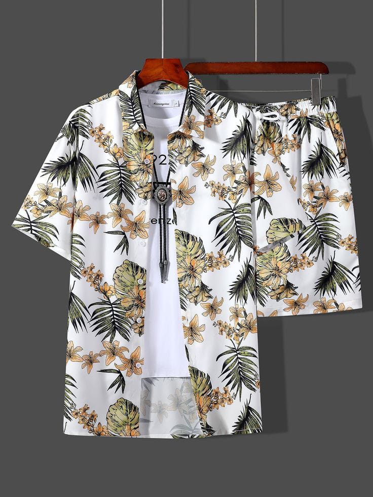 Tropical Floral Print Summer Set For Men