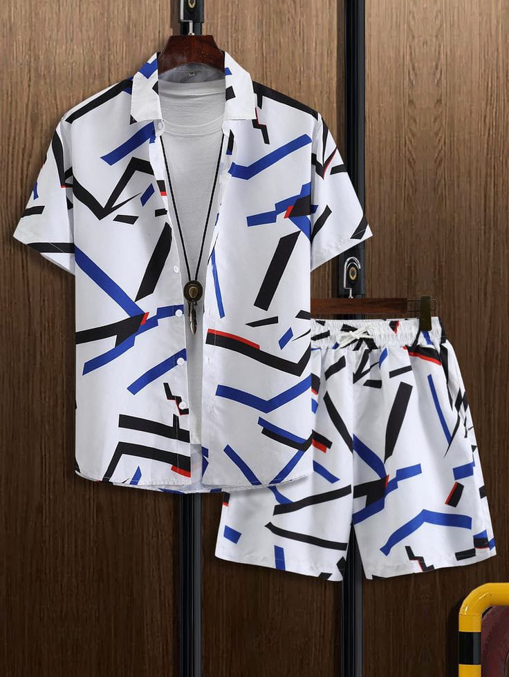 Bold Geometric Patterned Printed Summer Outfit For Men