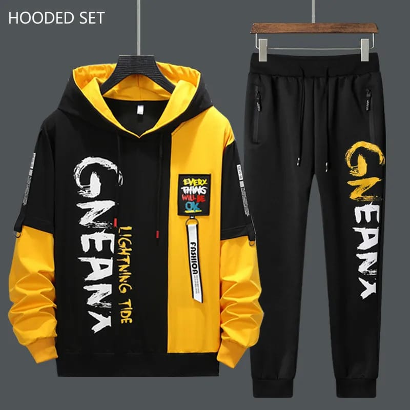 Men's 2-Piece Tracksuit: Printing Sweatshirts and Sweatpants Set, Ideal for Students and Husbands